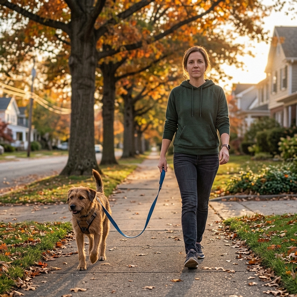 Calm walk on a slack leash at golden hour